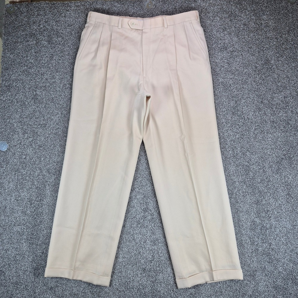 Vintage Burberrys Trousers Mens 34x29 Cream Wool Pleated Cuffed Dress Pants